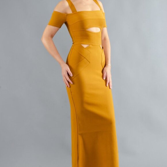 NWT Golden Knitted Body Con Dress with Cutouts @The King Kouture - Picture 3 of 9